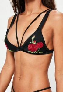 Missguided black rose embroidered strappy bikini top (M57/13) - Picture 1 of 2