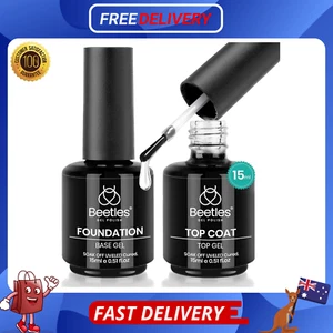 Beetles 2 Pcs 15Ml No Wipe Gel Top Coat and Base Coat Set - Shine Finish and Lon - Picture 1 of 9