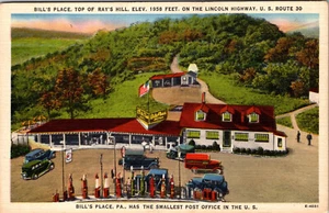 LINCOLN HIGHWAY PENNSYLVANIA BILLS PLACE GAS STATION VINTAGE  LINEN POSTCARD - Picture 1 of 2