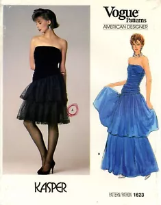 Abito senza spalline Vogue 1623 KASPER con corpetto drappeggiato, gonna a strati taglia 14 COMPLETO - Foto 1 di 5