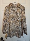 Chico's Size 2 (L 12)  Beige Brown Animal Print Satin Shirt Career Blouse