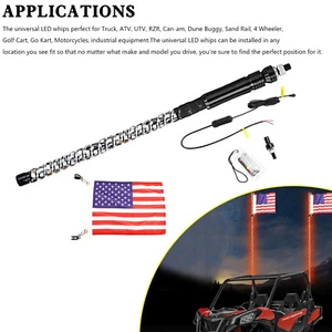 2ft RGB LED APP Whip Lights Antenna W/ Flag Remote Control For Polaris UTV ATV - Picture 1 of 18