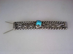 OLD NAVAJO STERLING SILVER & TURQUOISE BARRETTE HAIR ORNAMENT - Picture 1 of 4