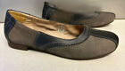 Sz 10 42 Scholl Orthaheel Grey Leather Ballet Flats 2 Tone Comfort Shoes