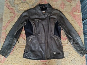 Harley Davidson Distressed BLACK Leather Jacket Side Zip, Inset WOMEN'S S, EUC - Picture 1 of 7