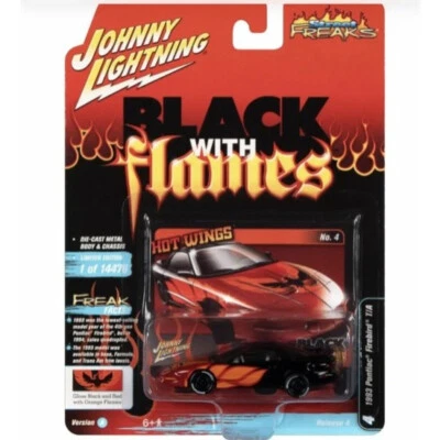 JOHNNY LIGHTNING 1/64 1993 PONTIAC FIREBIRD T/A BLACK & ORANGE FLAMES JLSF022 - Image 1 of 2