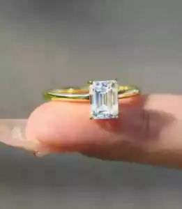 2 Ct Emerald Cut IGI Certified Lab Grown Diamond Solitaire Ring 14K Yellow Gold - Picture 1 of 5