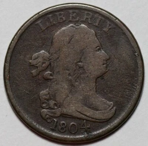 1804 Draped Bust Half Cent - Weak Spiked Chin - US 1/2c Copper Coin - Picture 1 of 9