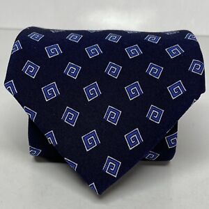 Ralph Lauren Purple Label Mens Neck Tie Silk BLUE & SILVER Geometric Squares A41