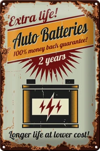 Blechschild Retro 20x30 cm Auto Batteries extra life Metall Deko Schild tin sign - Bild 1 von 5