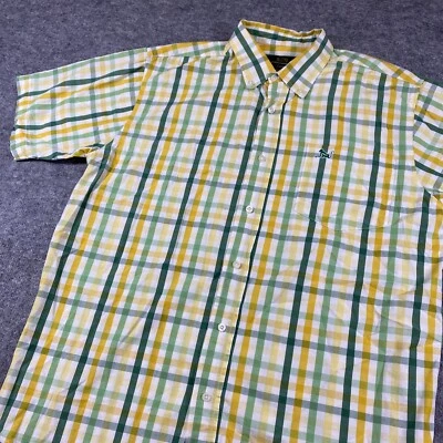 DRUNKNMUNKY Shirt Mens Large Green Yellow Plaid Button Down Collar Short Sleeve - Image 1 of 4
