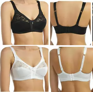 Ladies Firm Control Non Padded Full Cup Bra Satin Soft Non Wired Black & White - Picture 1 of 4