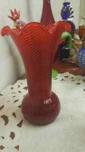 Vintage Glass Vase Red 60s Retro Decor - Mid\Late Century . - Picture 1 of 2