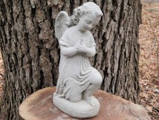 9" Tall Cimento ajoelhando Estátua De Anjo Arte De Jardim Memorial De Concreto
