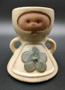 Flower Face Egg Cup UCTCI Stoneware Vintage Votive Candle Holder Japan 3.25 in - Picture 1 of 9