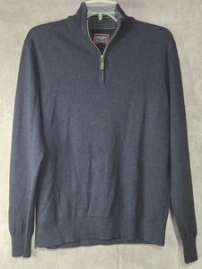 UNTUCKit Sweater 1/4 Zip Men Sz Med Short Length Blue ExtraFine Merino Wool EUC - Picture 1 of 9
