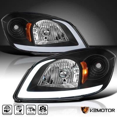 Fits 2005-2010 Chevy Cobalt 07-09 Pontiac G5 Black LED Tube Headlights Head Lamp - Image 1 of 4