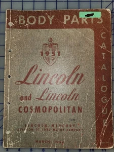 1951 Lincoln Body Parts Catalog Manual Original Cosmopolitan - Foto 1 di 1