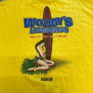 Vintage Alstyle Apparel & Activewear Yellow Mens L Woody's Longboard Tshirt - Picture 1 of 9