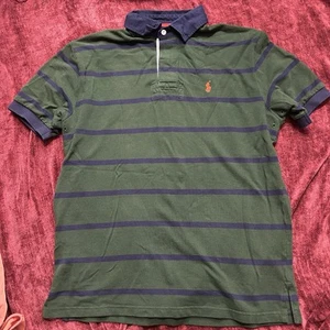 Vintage 90’s Polo Ralph Lauren Striped Polo Shirt Size L Men’s Green Blue N2 - Picture 1 of 7