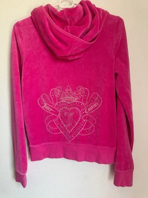 Sudadera con Capucha Juicy Couture Terciopelo Rosa Cremallera Mediana Corazón Corona Estrás Foto 1 de 4