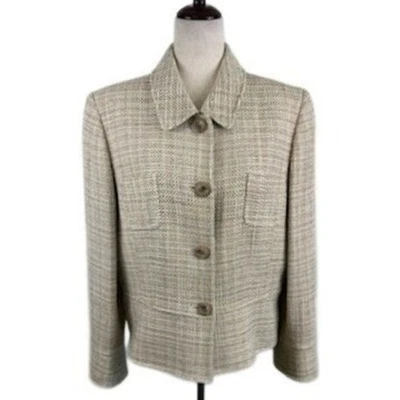 Blazer Tahari Arthur S. Levine Tweed Beige Marrón Botón Frontal Chaqueta Talla 16 Foto 1 de 4