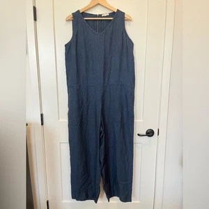 Eileen Fisher 100% Organic linen Lagenlook Coastal jumpsuit wide leg sz L - Picture 1 of 12