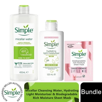 Simple Kind to Skin Konvolut Mizellenwasser, Feuchtigkeitscreme & Maske, Geschenk für sie