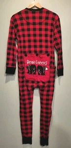 Lazy One Unisex Red Black Buffalo Plaid Bear Cheeks 1pc Pajamas Sz M - Picture 1 of 7