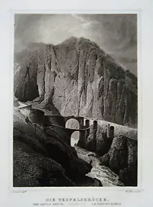 Teufelsbrücke Canton Uri Schweiz echter alter Stahlstich 1850 - Picture 1 of 1