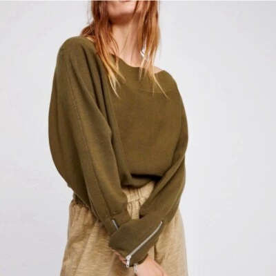 Free People  Hide and Seek Off Shoulder Pullover Sweater Size Small Green - Image 1 of 4