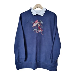Vtg Bobbie Brooks Navy/red Cardinal Sweater Sz Xl Uk 14 Embroidered - Picture 1 of 5