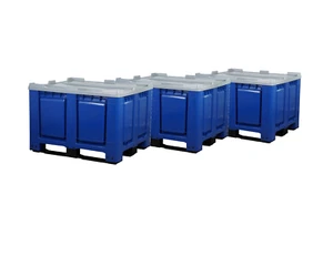 3 Stück Palettenboxen mit Deckel Großbehälter 1200x1000x790mm 3 Kufen in blau - Bild 1 von 10
