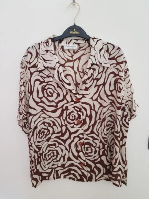 Camicia estiva da donna a motivo floreale, colore marrone e panna, taglia 48 - Immagine 1 di 4