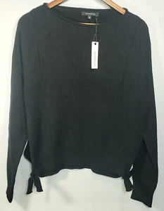 New OLIVACEOUS Black Knit Pullover Sweater | Women's Medium | Side Slits Ties - Picture 1 of 8