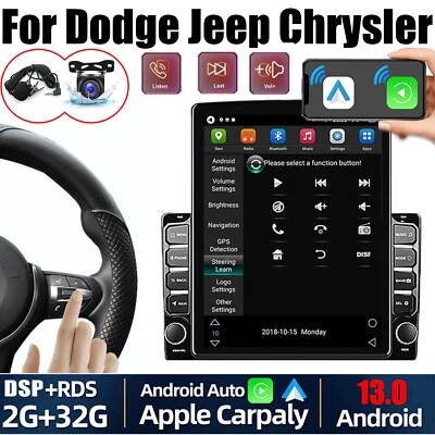 9.7" Apple Carplay Android 14 For Dodge Jeep Chrysler Car GPS Navi Radio DSP AHD - Image 1 of 4