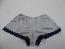Silver Grey Satin French Knickers 10/12 in  Simplex Nylon with Pink Lace
