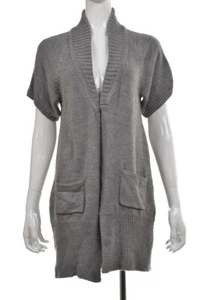 Aqua Womens Sweater Size M Gray Solid Cardigan Short Sleeve Acrylic Casual - Picture 1 of 4