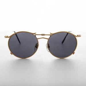 Round 90s Goth Vintage Sunglass Gold / Gray Lens -Mackaveli - Picture 1 of 3