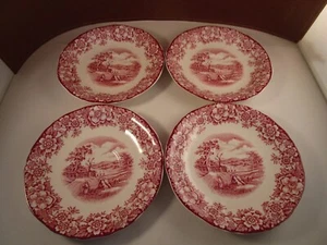 Vintage Alfred Meakin Staffordshire Red Sun-Glow 4er Set Untertassen B - Bild 1 von 7