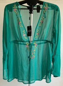 JASPER CONRAN TOP TRANSPARENTE TALLA 12 (UK) TURQUESA OSCURO MANGA LARGA VACACIONES *NUEVO* - Imagen 1 de 10