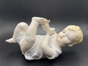 Small PORCELAIN BISQUE PIANO BABY GIRL or BOY LAYING on Back - Picture 1 of 10