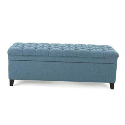 Otomana de almacenamiento de tela Christopher Knight Home Juliana, azul  Foto 1 de 4