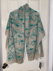 Anthropologie Turquoise Owl Scarf - 100% Cotton - Picture 1 of 7