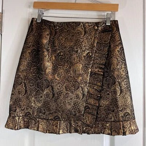 Sandro Goldena Ruffled Brocade Mini Skirt Metallic Gold Women's Size 2 - Picture 1 of 12