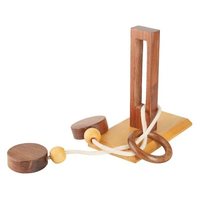 Wooden Rope and Ring Organic 3D IQ Brain Teaser Montessori Game Puzzle game - Image 1 of 4