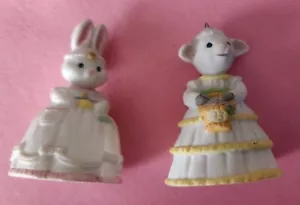 Vintage 90's HALLMARK (2) BELLE BUNNY LOVELY LAMB Fine Porcelain Bell Ornaments - Picture 1 of 7