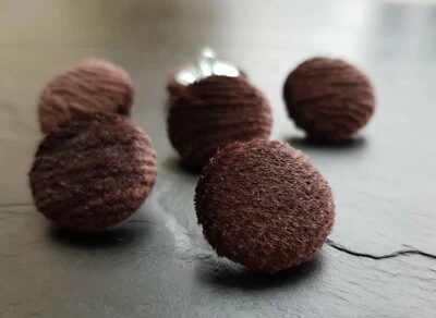 Brown velvet Hand Covered 14mm, 19mm, 23mm, 25mm or 31mm packs of buttons - Image 1 of 4