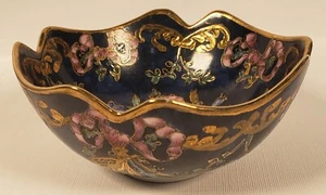Enamelled Porcelain Bowl Black Gold Multicolor 6"W Decor Cloisonne Look A58 - Picture 1 of 16