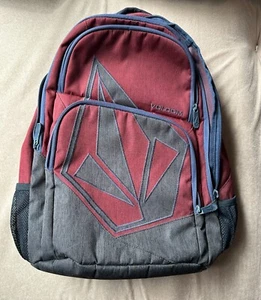Volcom Backpack Men's Maroon Gray Embroidered Stone Design Rare Older Style - Picture 1 of 7